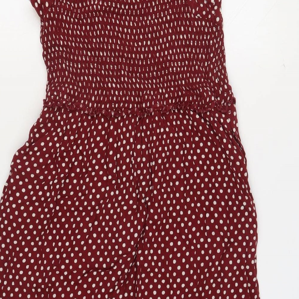 NEXT Womens Red Polka Dot Viscose A-Line Size 12 Square Neck Pullover - Shirred Beachwear