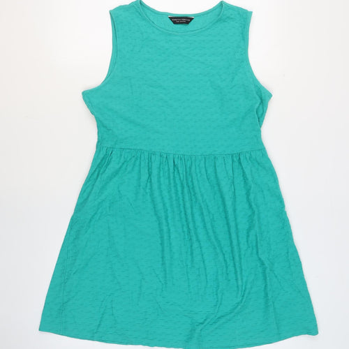 Dorothy Perkins Womens Green Geometric 100% Cotton A-Line Size 16 Boat Neck Pullover