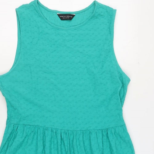 Dorothy Perkins Womens Green Geometric 100% Cotton A-Line Size 16 Boat Neck Pullover