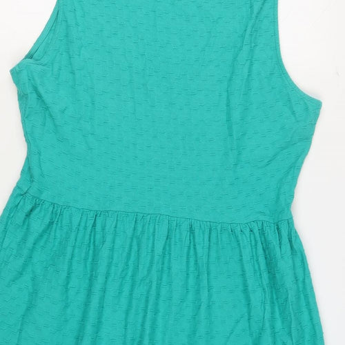 Dorothy Perkins Womens Green Geometric 100% Cotton A-Line Size 16 Boat Neck Pullover