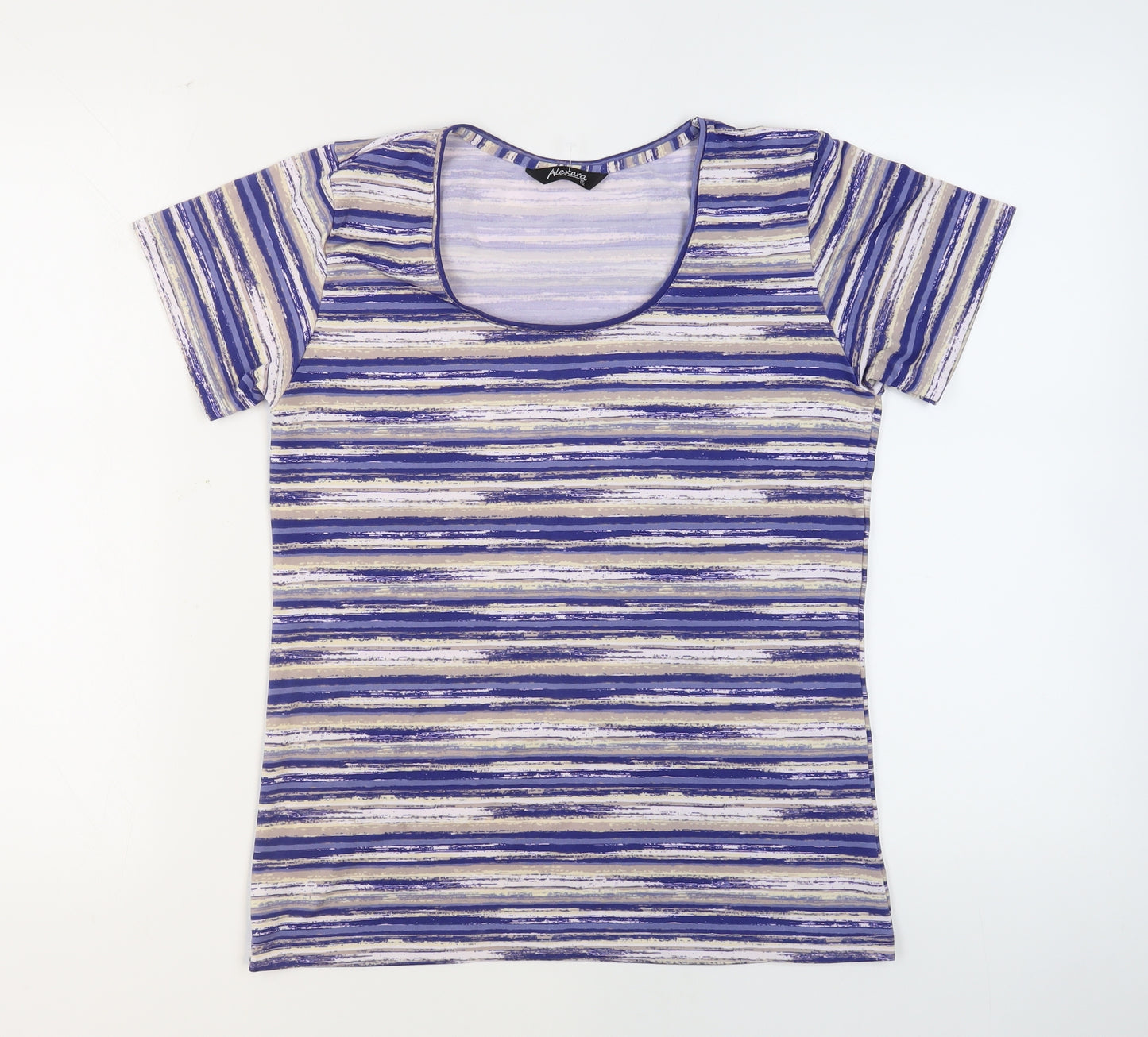 Alexara Womens Multicoloured Plaid Polyester Basic T-Shirt Size 12 Round Neck