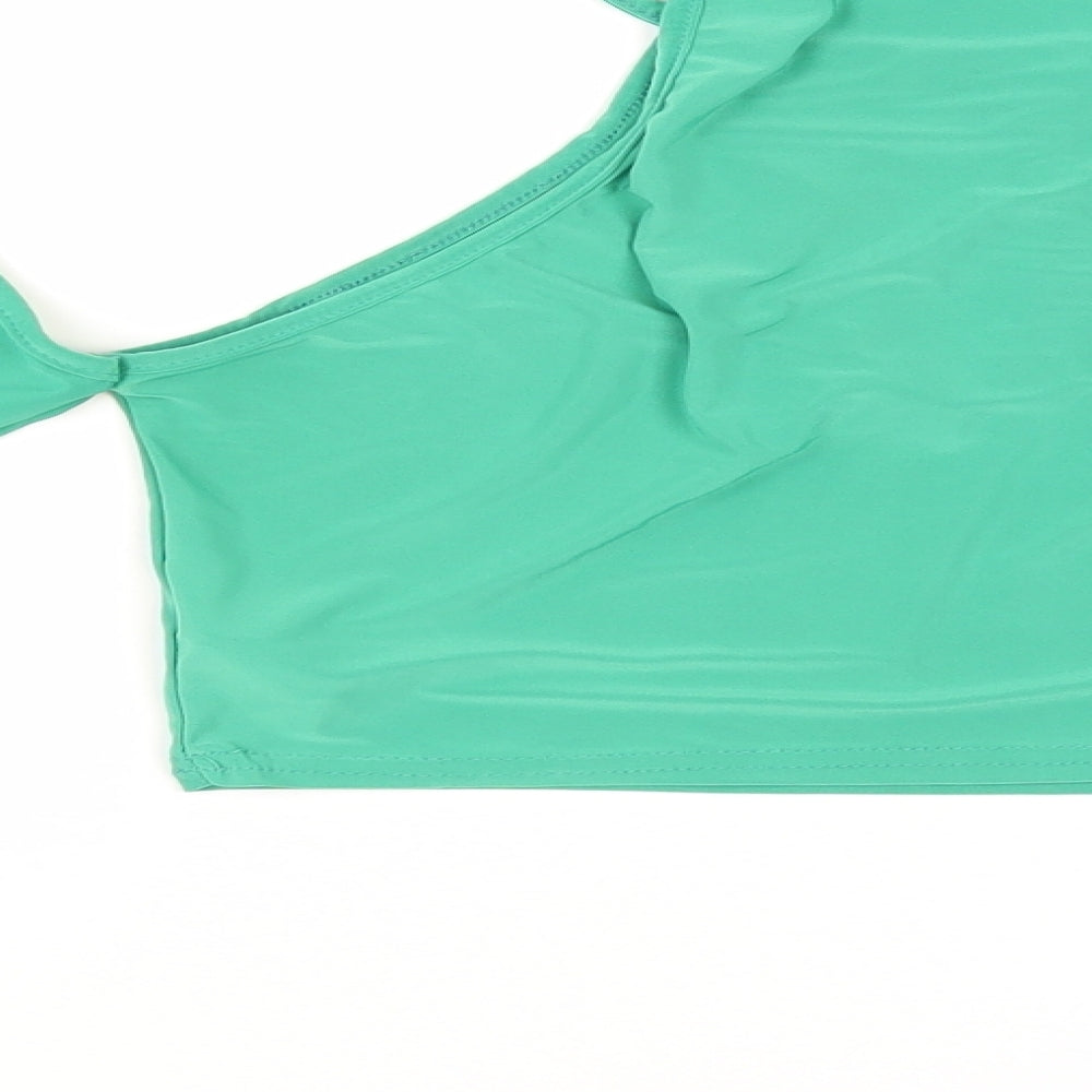 PRETTYLITTLETHING Womens Green Polyester Cropped Blouse Size 8 Halter - Cold Shoulder Cut Outs