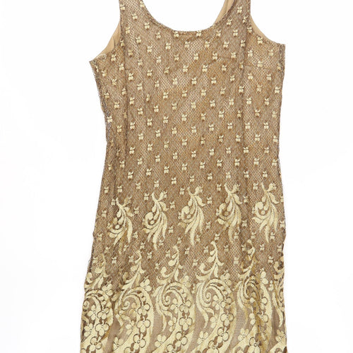 NEXT Womens Gold Viscose Shift Size 10 Round Neck Zip