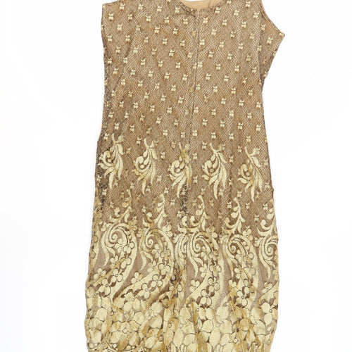 NEXT Womens Gold Viscose Shift Size 10 Round Neck Zip
