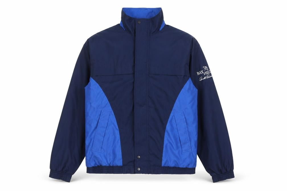 Front view of Arnold Palmer men’s blue rain coat coat, size L, zip - pockets