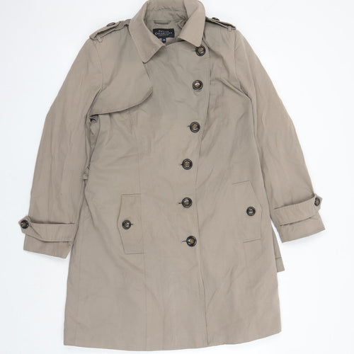 Debenhams Womens Brown Overcoat Coat Size 14 Button - Pockets Belted