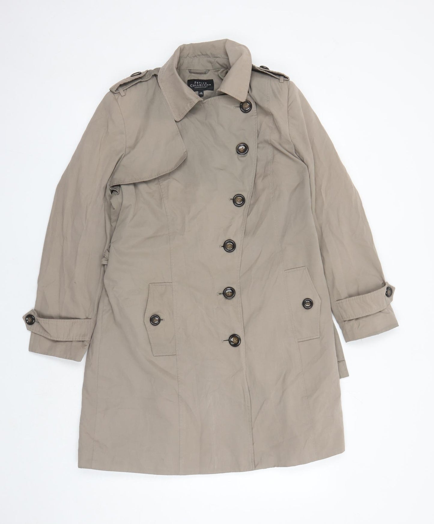 Debenhams Womens Brown Overcoat Coat Size 14 Button - Pockets Belted