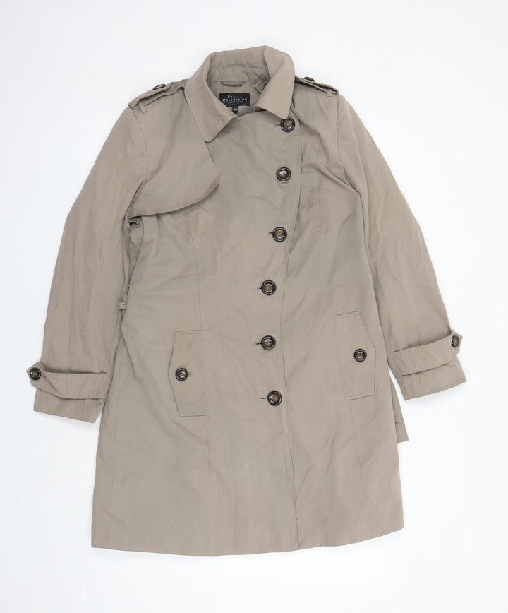Debenhams Womens Brown Overcoat Coat Size 14 Button - Pockets Belted