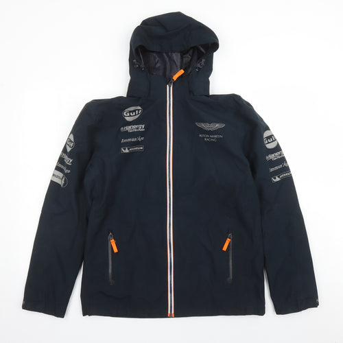Aston Martin Racing Mens Blue Rain Coat Coat Size L Zip - Hooded Pockets