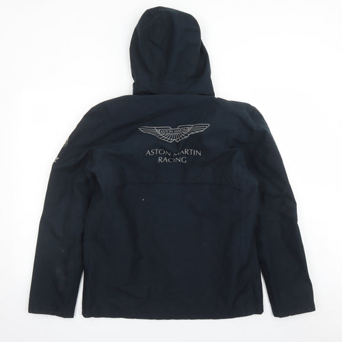 Aston Martin Racing Mens Blue Rain Coat Coat Size L Zip - Hooded Pockets