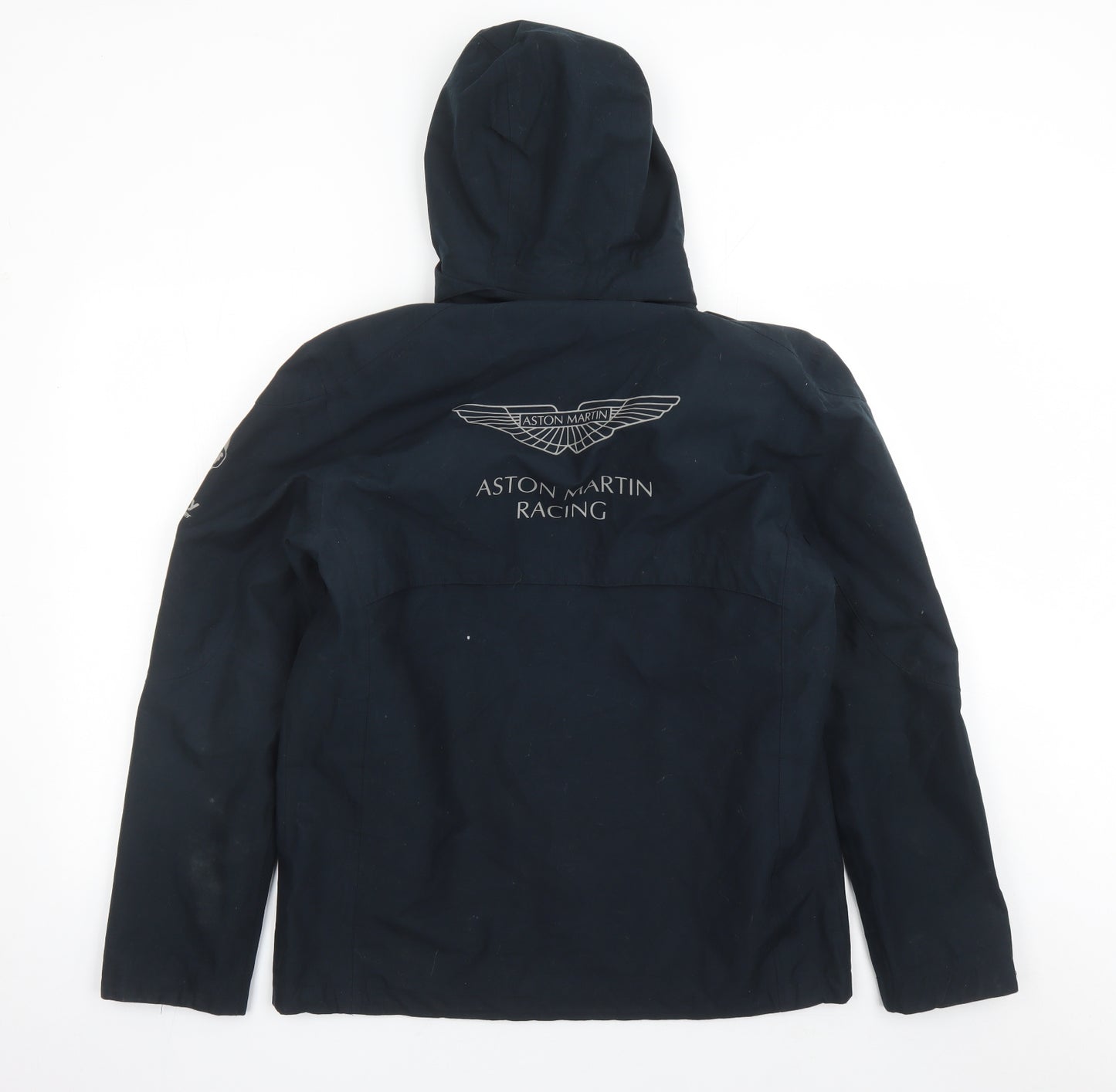 Aston Martin Racing Mens Blue Rain Coat Coat Size L Zip - Hooded Pockets