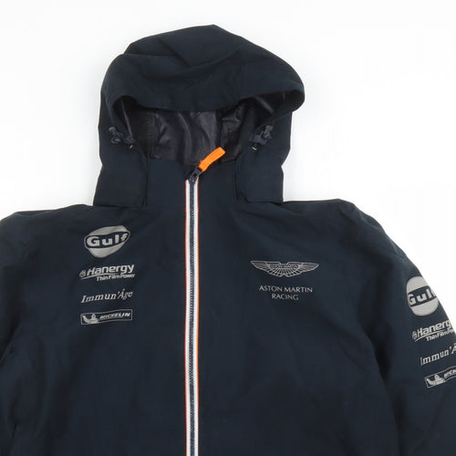Aston Martin Racing Mens Blue Rain Coat Coat Size L Zip - Hooded Pockets