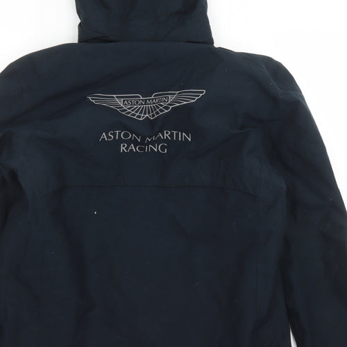 Aston Martin Racing Mens Blue Rain Coat Coat Size L Zip - Hooded Pockets