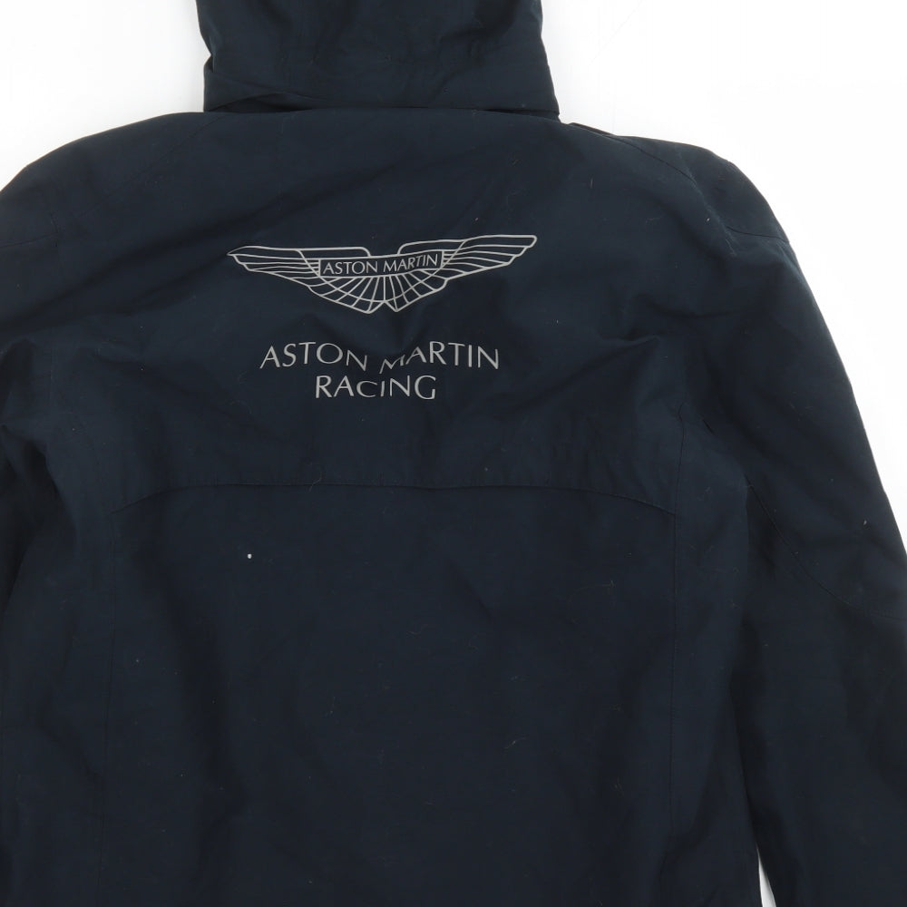 Aston Martin Racing Mens Blue Rain Coat Coat Size L Zip - Hooded Pockets
