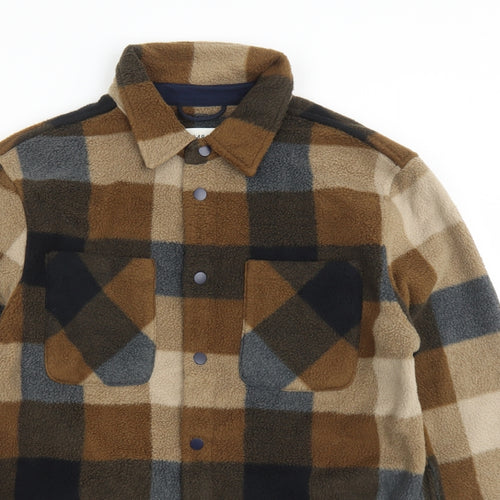 Marks and Spencer Mens Brown Check Jacket Size M Snap - Pockets