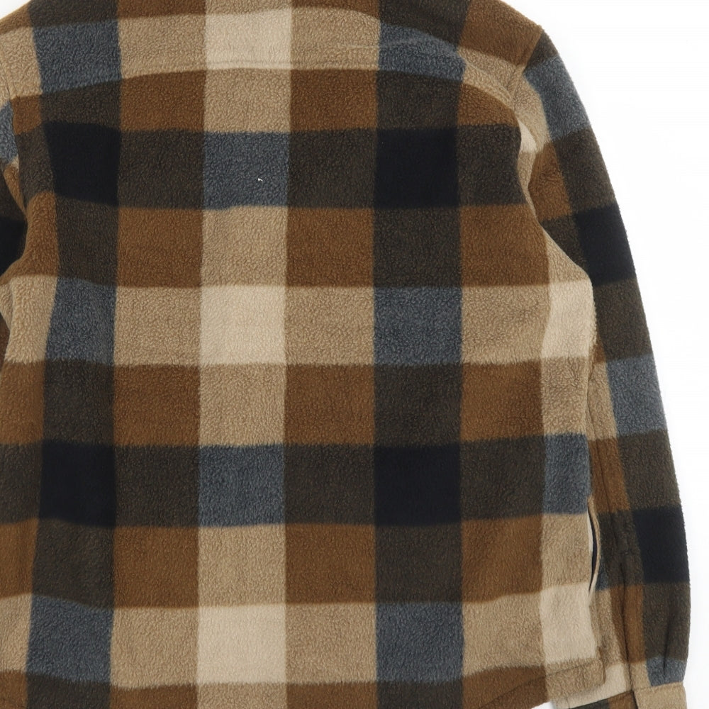 Marks and Spencer Mens Brown Check Jacket Size M Snap - Pockets