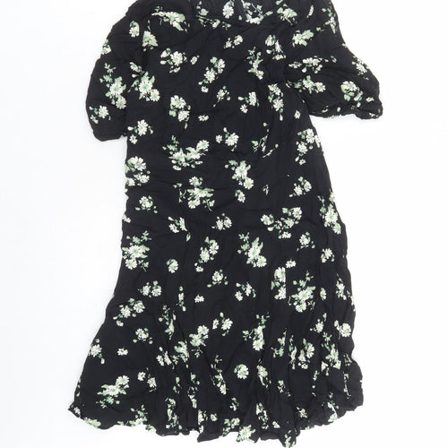 & Other Stories Womens Black Floral Viscose A-Line Size 8 Round Neck Zip