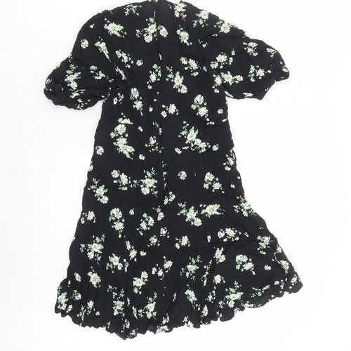 & Other Stories Womens Black Floral Viscose A-Line Size 8 Round Neck Zip