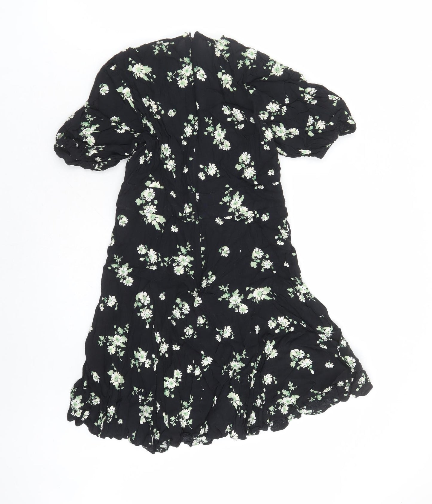 & Other Stories Womens Black Floral Viscose A-Line Size 8 Round Neck Zip