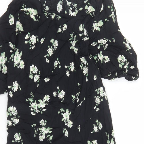 & Other Stories Womens Black Floral Viscose A-Line Size 8 Round Neck Zip