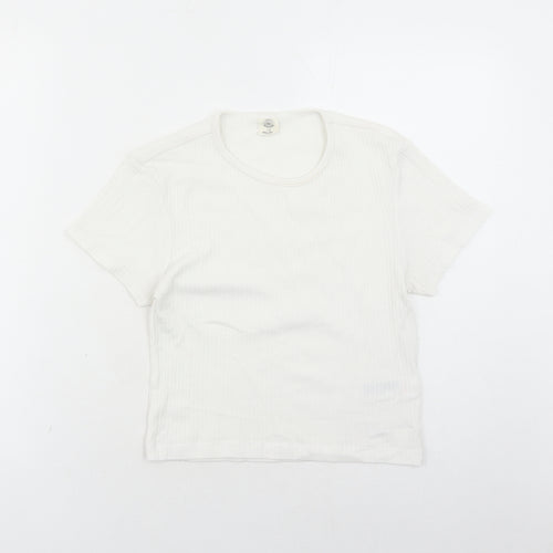 Urban Outfitters Womens White Cotton Cropped T-Shirt Size L Round Neck