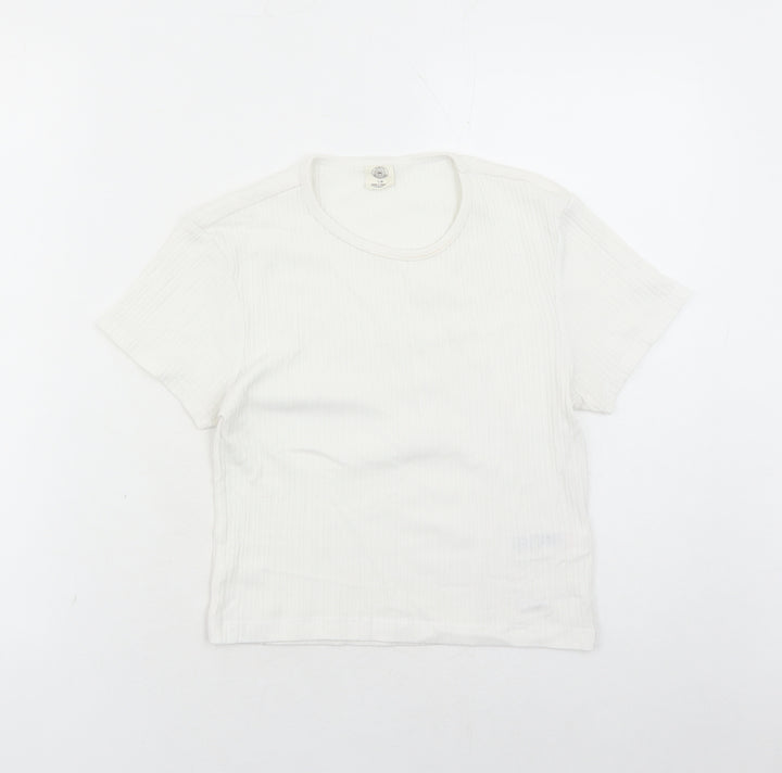 Urban Outfitters Womens White Cotton Cropped T-Shirt Size L Round Neck
