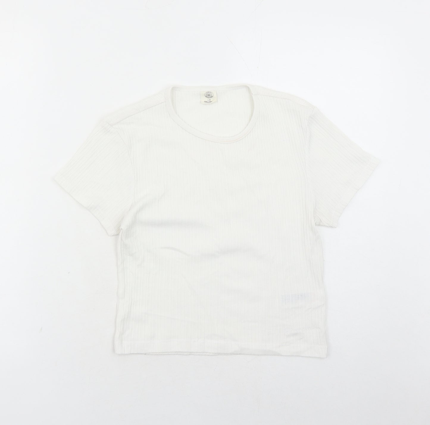 Urban Outfitters Womens White Cotton Cropped T-Shirt Size L Round Neck