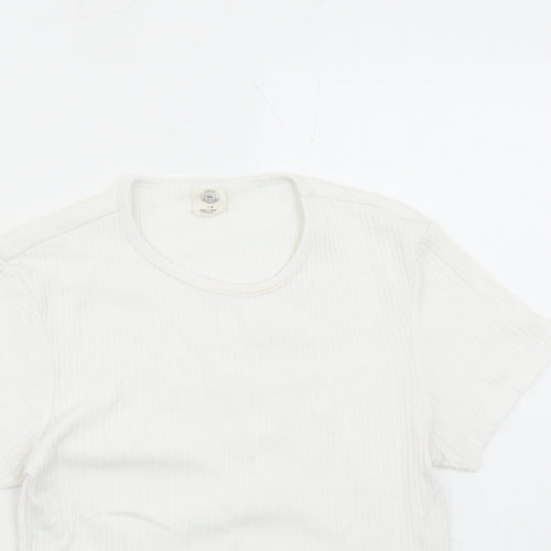 Urban Outfitters Womens White Cotton Cropped T-Shirt Size L Round Neck
