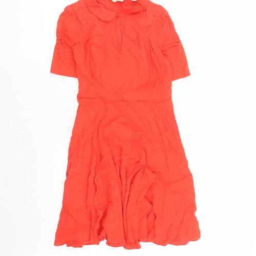 Jack Wills Womens Red Viscose Fit & Flare Size 6 Collared Zip - Keyhole Neckline
