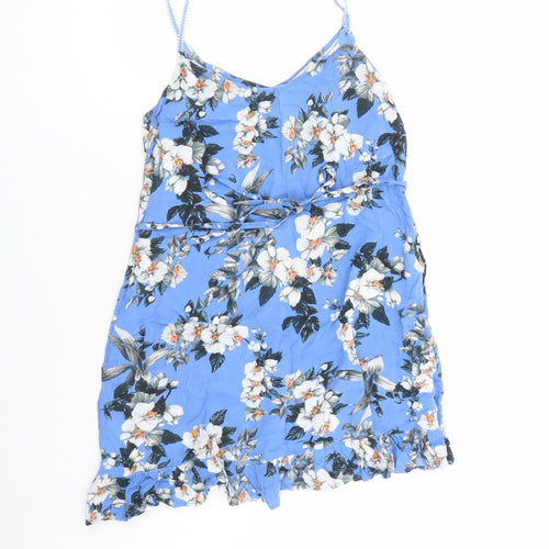 Oasis Womens Blue Floral Viscose Slip Dress Size XS V-Neck Pullover - Belted