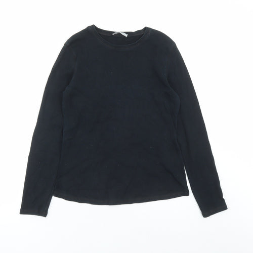Marks and Spencer Womens Black 100% Cotton Basic T-Shirt Size 12 Round Neck