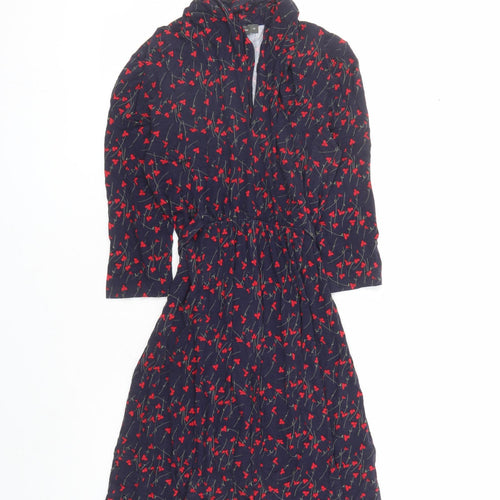 French Connection Womens Blue Floral Viscose A-Line Size 10 V-Neck Pullover