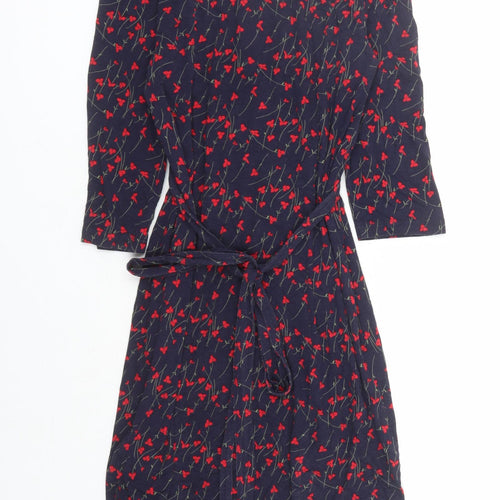 French Connection Womens Blue Floral Viscose A-Line Size 10 V-Neck Pullover