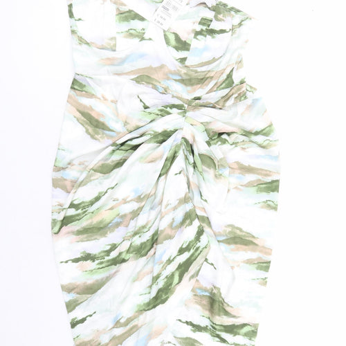 Quiz Womens Green Geometric Polyester Slip Dress Size 12 Round Neck Zip