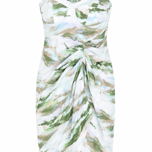 Quiz Womens Green Geometric Polyester Slip Dress Size 12 Round Neck Zip