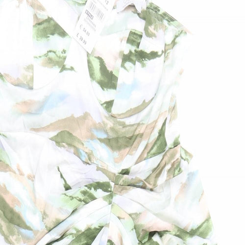 Quiz Womens Green Geometric Polyester Slip Dress Size 12 Round Neck Zip