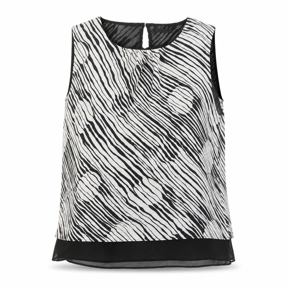 Front view of Roman women’s black geometric polyester basic blouse, size UK 16, round neck
