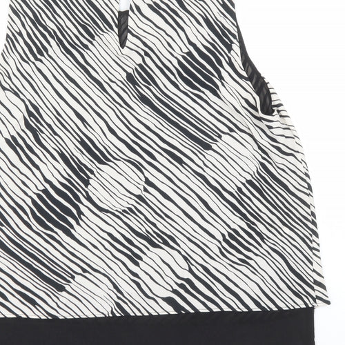 Roman Womens Black Geometric Polyester Basic Blouse Size 16 Round Neck