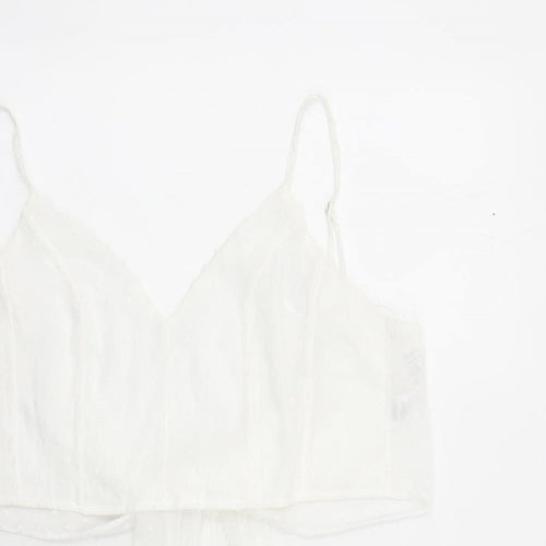 Quiz Womens White Geometric Polyester Cropped Tank Size 14 V-Neck