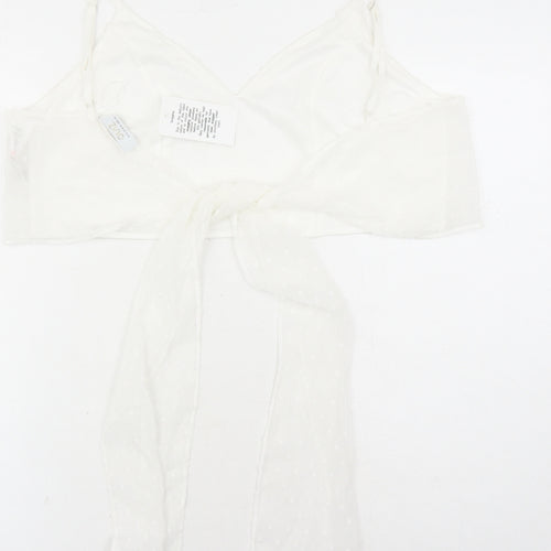 Quiz Womens White Geometric Polyester Cropped Tank Size 14 V-Neck