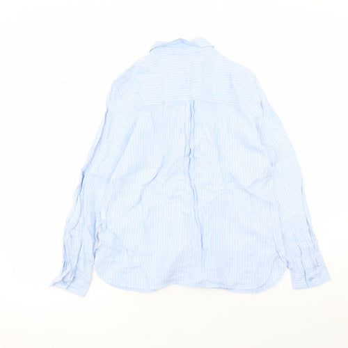 Marks and Spencer Womens Blue Striped Flax Basic Button-Up Size 12 Collared