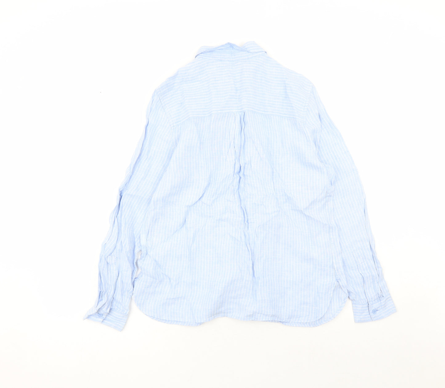 Marks and Spencer Womens Blue Striped Flax Basic Button-Up Size 12 Collared