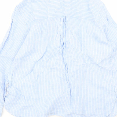 Marks and Spencer Womens Blue Striped Flax Basic Button-Up Size 12 Collared
