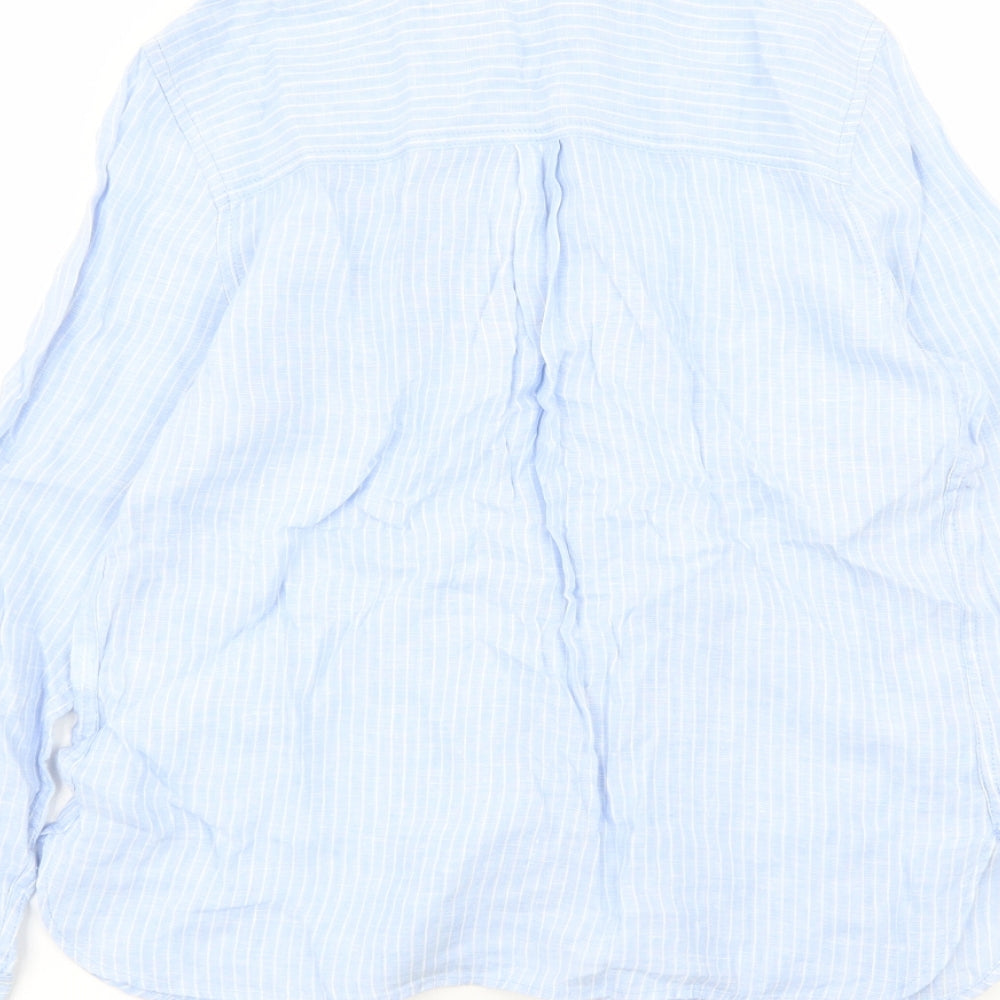 Marks and Spencer Womens Blue Striped Flax Basic Button-Up Size 12 Collared