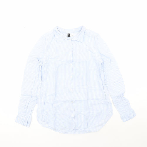 Divided by H&M Womens Blue Striped 100% Cotton Basic Button-Up Size 6 Collared