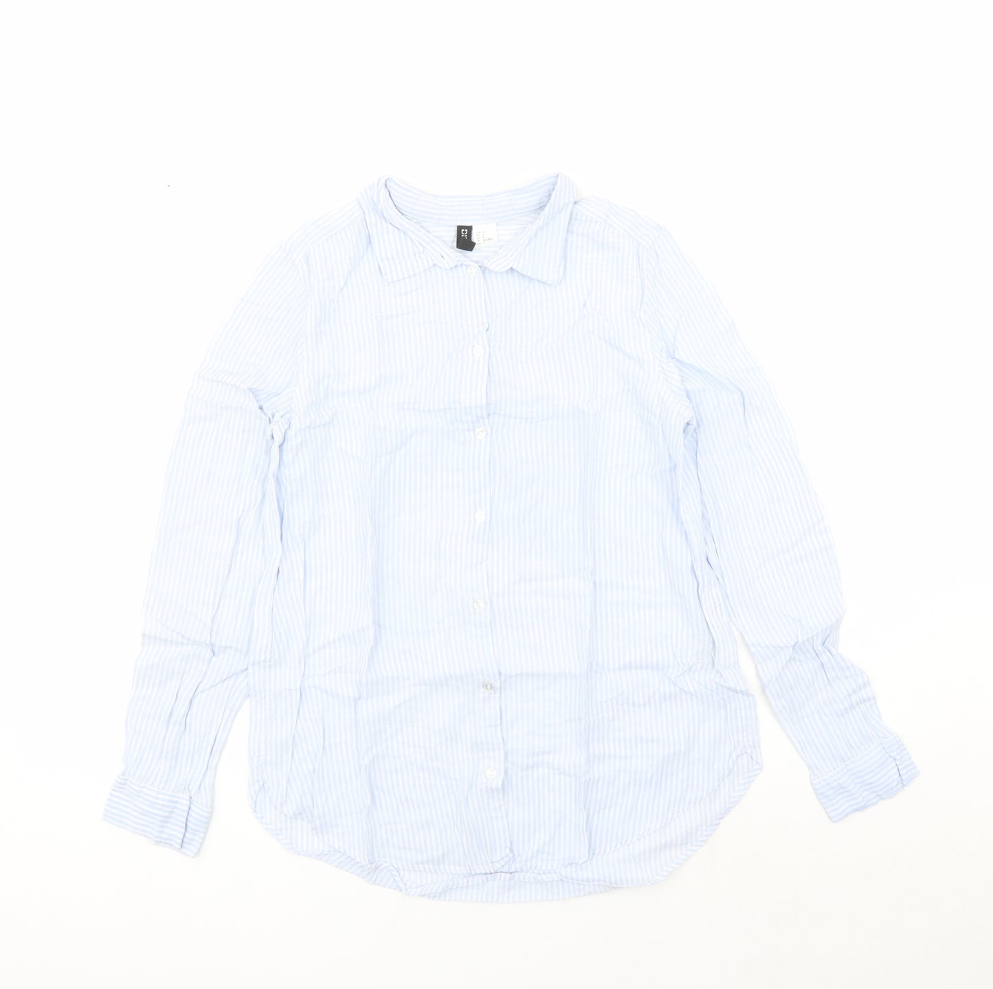 Divided by H&M Womens Blue Striped 100% Cotton Basic Button-Up Size 6 Collared