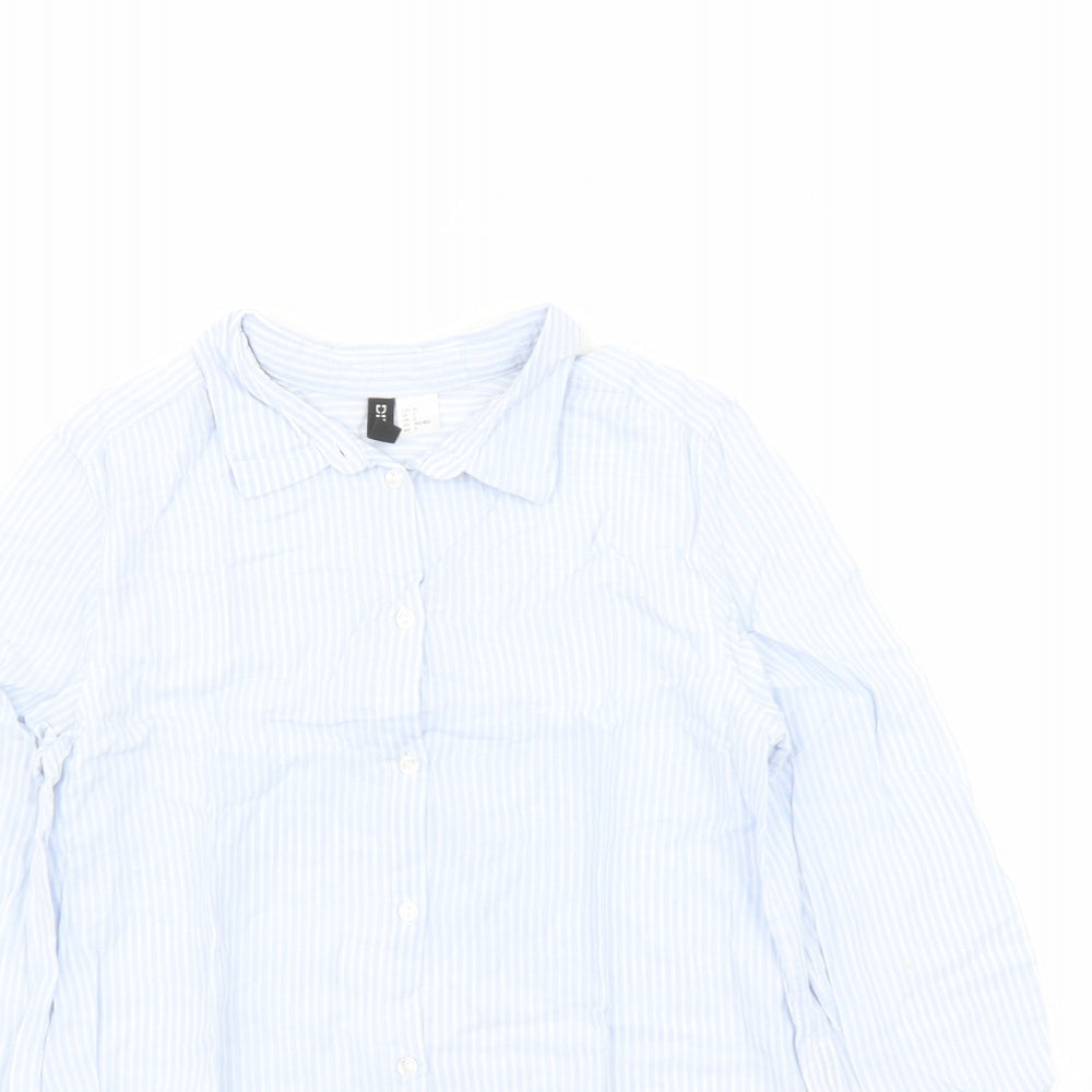 Divided by H&M Womens Blue Striped 100% Cotton Basic Button-Up Size 6 Collared