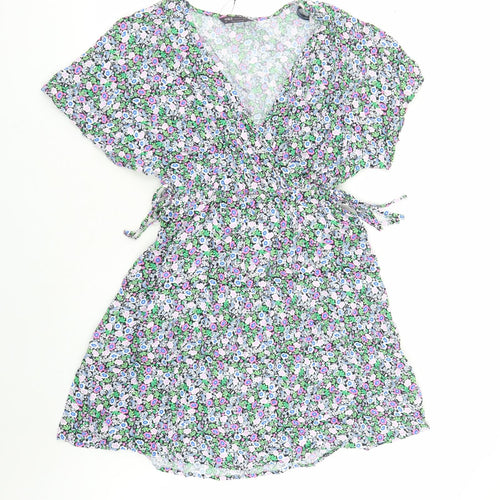 Marks and Spencer Womens Multicoloured Floral Viscose A-Line Size 10 V-Neck Pullover