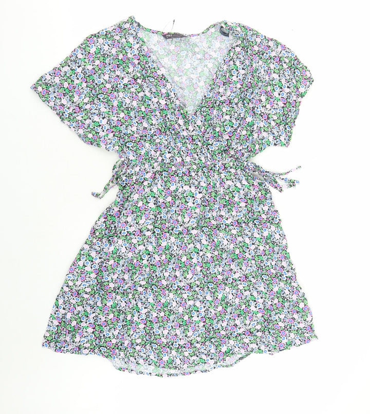 Marks and Spencer Womens Multicoloured Floral Viscose A-Line Size 10 V-Neck Pullover