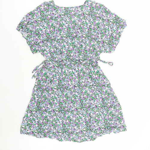 Marks and Spencer Womens Multicoloured Floral Viscose A-Line Size 10 V-Neck Pullover
